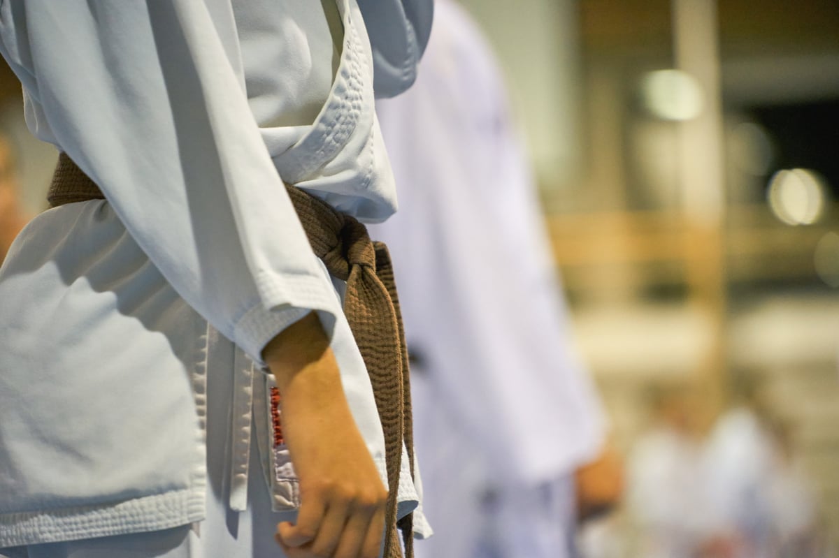 Karate student training